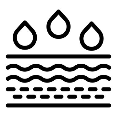 Suya dayanıklı madde simgesi. Dalgalı çizgiler, damlacıklar ve siyah beyaz vektör çizimleri var.