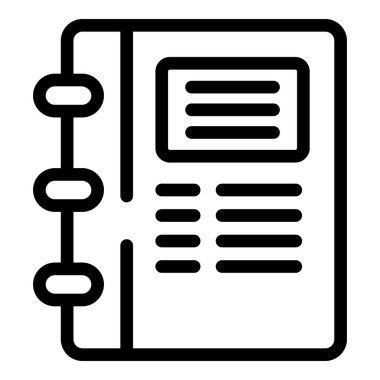 Spiral tasarımı olan açık bir not defteri simgesinin minimalist siyah ve beyaz vektör çizimi, ofis malzemeleri, kırtasiye malzemeleri ve günlük kavramları için mükemmel
