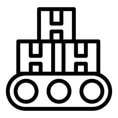 Fabrikada kutu taşıyan bir taşıma bandının siyah beyaz çizgili sanat simgesi