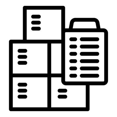 Biçimlendirilmiş bir ofis binasının vektör çizimi ve siyah beyaz pano simgesi