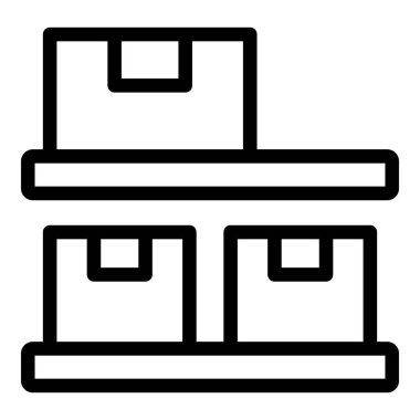 Yığılmış karton kutuların siyah çizgi simgesi, depolama, dağıtım ve ambalaj kavramlarını temsil ediyor