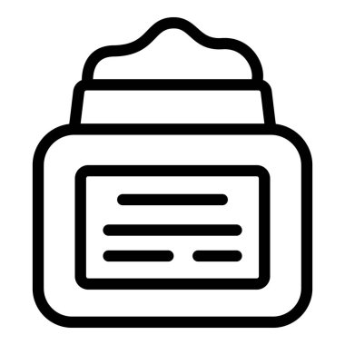 Krema kavanozu simgesinin siyah beyaz basit çizgisi, kozmetik tasarımlar için ideal.