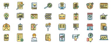 Pazar çalışmaları simgeleri ana hatları belirledi. Ekonomik analiz. Denge buget ince çizgi beyaz üzerinde düz renk