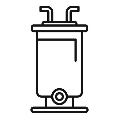 Geri dönüşüm sembolü olan bir çöp kutusunun basit çizgisi çizimi, beyaz üzerine izole edilmiş