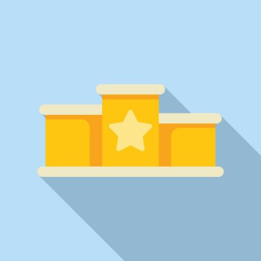 Düz dizaynlı sarı bir podyum, mavi arka planda gölge bırakıyor.