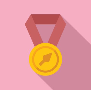 Gölgeli, başarıyı simgeleyen altın madalyanın düz tasarımı