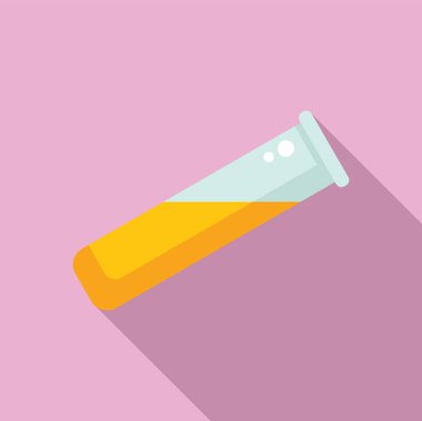 Bilimsel kavramlar için pembe zemin üzerinde sarı sıvı bulunan bir test tüpünün minimalist vektör çizimi