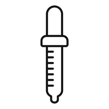 Siyah beyaz bir damlalık simgesinin vektör çizimi. Tıbbi ve laboratuvar kullanımı için basit ve kusursuz bir tasarım. Ölçüm ve dozla izole edilmiş grafik sembolü