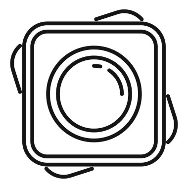 Bir kameranın siyah beyaz çizgi çizimi, sosyal medya ve uygulama arayüzü tasarımı için mükemmel