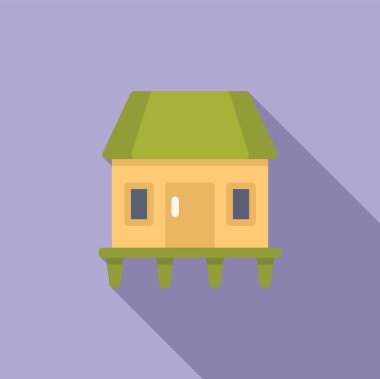 Yeşil çatılı, çeşitli tasarım ihtiyaçları için uygun şirin bir karikatür tarzı ev içeren düz tasarım simgesi