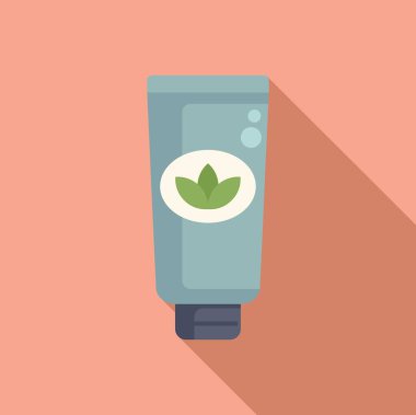 Yumuşak mercan zemin üzerinde yaprak amblemi olan eko-dostane bir kozmetik tüpün tasviri