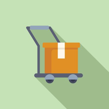 Lojistik sektöründe dağıtım ve ulaşım hizmetlerini temsil eden yeşil bir el arabası simgesinin düz tasarım çizimi