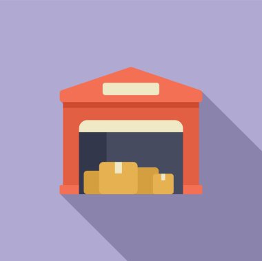 Garajlı ve ekipmanlı stilize bir itfaiye istasyonunun vektör çizimi, mor üzerinde gölge etkisi