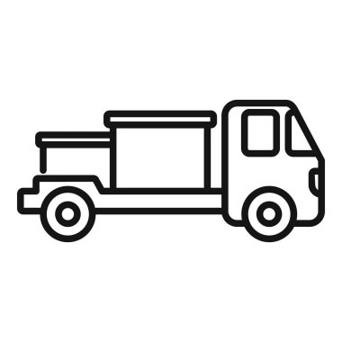 Logo ve simgeler için uygun küçük bir teslimat kamyonunun siyah ve beyaz vektör çizgisi sanatı