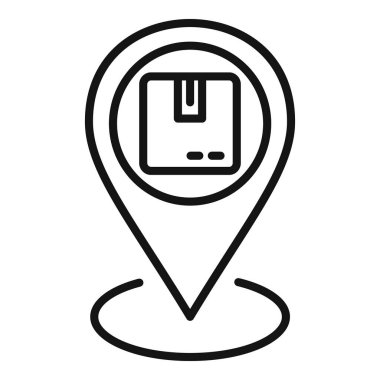 Mobil uygulama ve web tasarımı üzerinde lojistik izleme ve nakliye hizmetleri için modern siyah ve beyaz paket teslim pin simgesi