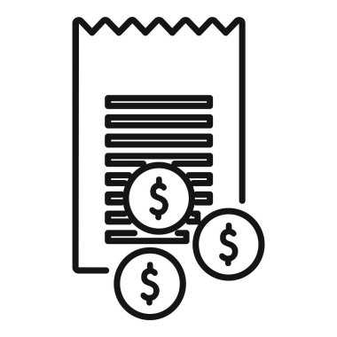 Madeni para sembolleri ile mali bir belgeyi gösteren çizgi çizimi simgesi, bütçe veya yatırım temalarını gösterir