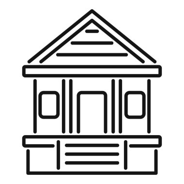 Siyah ve beyaz ana hat vektör simgesi üçgen soylu klasik bir binayı temsil ediyor