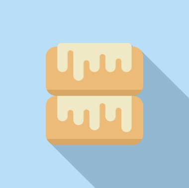 Mavi arka planda, uzun gölgeli iki dondurmalı sandviçin düz tasarım simgesi