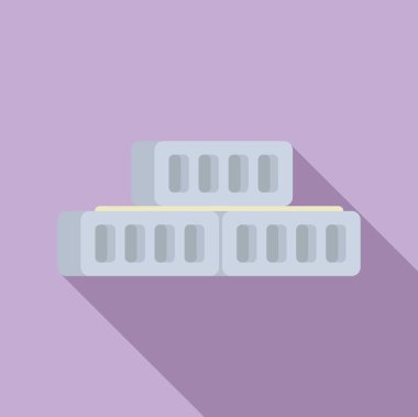 Mor arka planda iki ilaç paketinin minimalist tasarımını gösteren vektör çizimleri