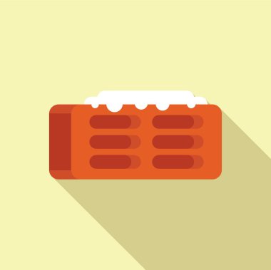 Düz dizayn vektör grafiği. Sıcak bir zeminde karla kaplı kırmızı tuğla bir duvar.