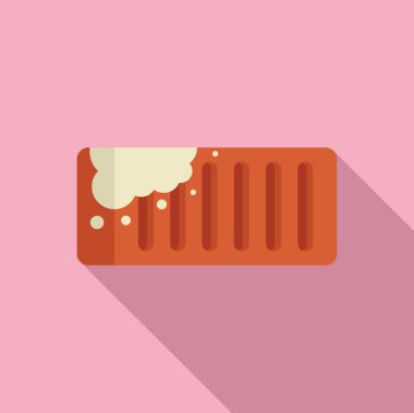 Temiz ve pembe arkaplanda köpüklü kullanılmış bir süngerin düz tasarım simgesi