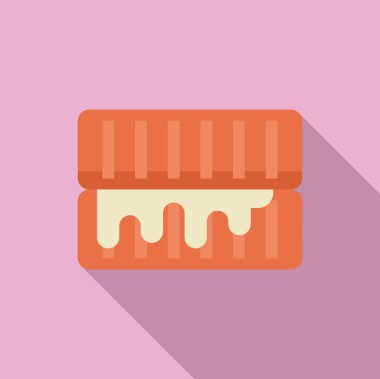 Pembe arka planda beyaz boya damlayan turuncu boya kutusunun düz tasarım simgesi