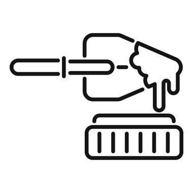 Eldivenli bir elin vektör simgesi. Yüzey üzerinde fırça tutuyor. Temizliği simgeliyor.