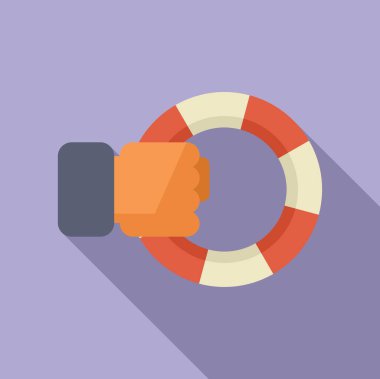 Yaşam şamandırasını tutan bir elin düz tasarım çizimi, destek ve kurtarmayı sembolize ediyor