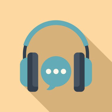 Çevrimiçi müşteri desteği veya çağrı merkezini sembolize eden bir mikrofon içeren düz tasarım simgesi