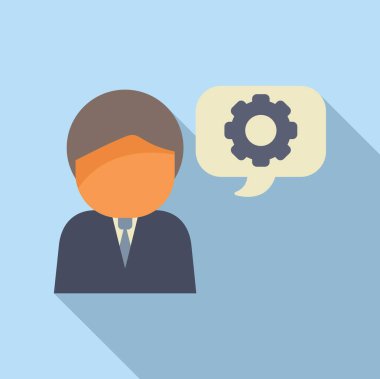 Üzerinde çark fikri baloncuğu olan iş kıyafeti giymiş bir insan tasviri.