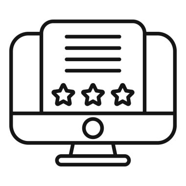 Üç yıldızlı bir belgeyi gösteren bir bilgisayar monitörünün siyah beyaz çizimi