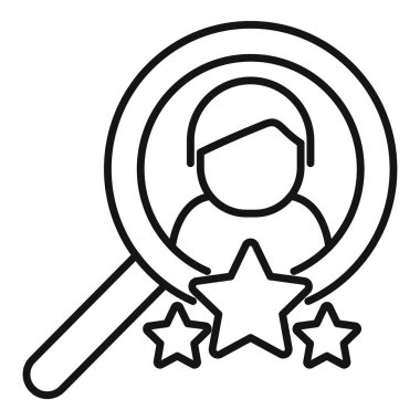 Yıldızlı büyüteç altındaki bir insan figürünün çizgi çizimi, yetenek tanımlamasını sembolize ediyor.