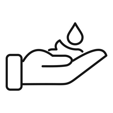 Basit siyah çizgi simgesi tek bir su damlasını tutan bir eli tasvir ediyor. Bakım ve suyu sembolize ediyor.