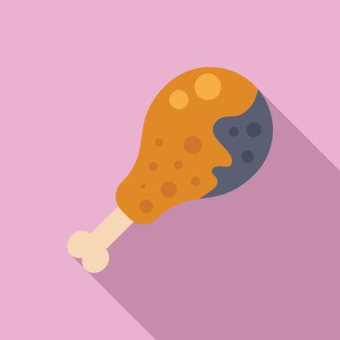 Minimalist düz tasarım vektör çizimi pembe arka planda kızarmış tavuk bacağı çizimi