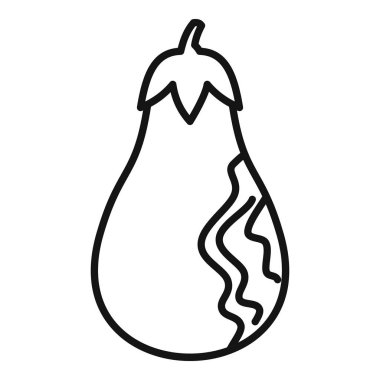 Sanat tarzında stilize edilmiş bir patlıcanın siyah ve beyaz vektör çizimi