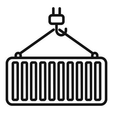 Nakliye ve lojistik endüstrisi çizimi için vinç simgesi yükleyen siyah beyaz konteynır