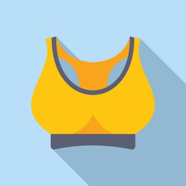 Mavi arkaplanda düz tasarım tarzında sarı spor sutyen ikonunun vektör illüstrasyonu