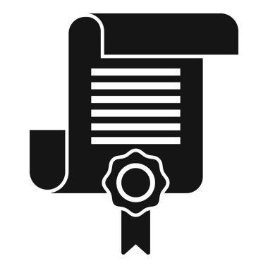 Mühür ve kurdeleli sertifikalı bir belgenin siyah ve beyaz vektör simgesi