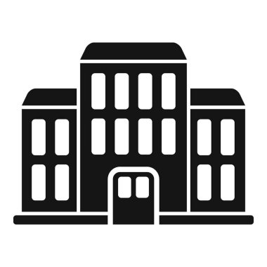 Modern şehir binasının çağdaş siyah ve beyaz vektör simgesi, basit, minimalist tasarım, ofis, kurumsal veya emlak grafikleri için mükemmel.