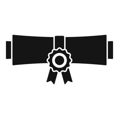 Ödül kurdeleli bir diplomanın düz siyah beyaz simgesi