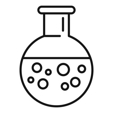 Kabaran sıvıyla yuvarlak bir şişenin basit çizgi sanatı, bilim teması için ideal.