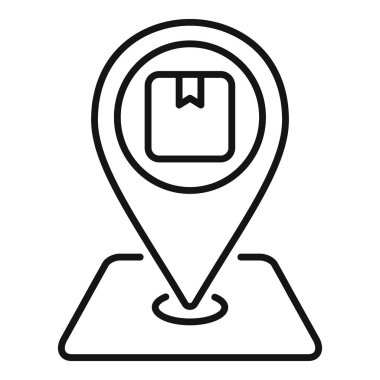 Dağıtım kutusu sembollü bir harita iğne simgesinin siyah beyaz çizimi