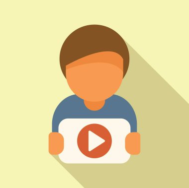 Genç bir bireyin oyun düğmesini gösteren düz tasarım vektörü grafiği, içerik bağlantısını sembolize ediyor