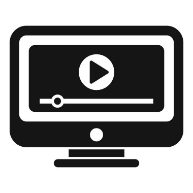 Video oynatıcı arayüzü gösteren bir bilgisayar monitörünün siyah ve beyaz simgesi