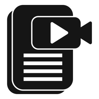 Bir belge anahatını video oynatma düğmesiyle birleştiren siyah vektör simgesi