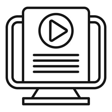 Masaüstü monitöründeki bir video akış arayüzünün siyah ve beyaz çizgi resim simgesi