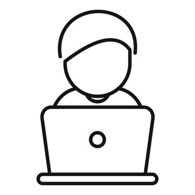 Bilgisayarı kullanan, uzaktan çalışmayı ya da serbest çalışmayı temsil eden bir kişinin minimalist simgesi