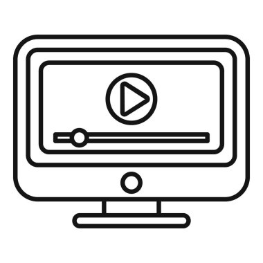 Bir bilgisayar monitörünün satır resim simgesi dijital video içeriğini temsil eden bir çalma düğmesi görüntülüyor