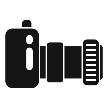 Modern siyah arkaplanda izole edilmiş profesyonel DSR kamera silueti. Fotoğraf ekipmanları, dijital görüntüleme ve yaratıcı stüdyo aksesuarları için mükemmel.