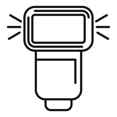 Black and white line art illustration of a camera flash, suitable for various designs and interfaces clipart